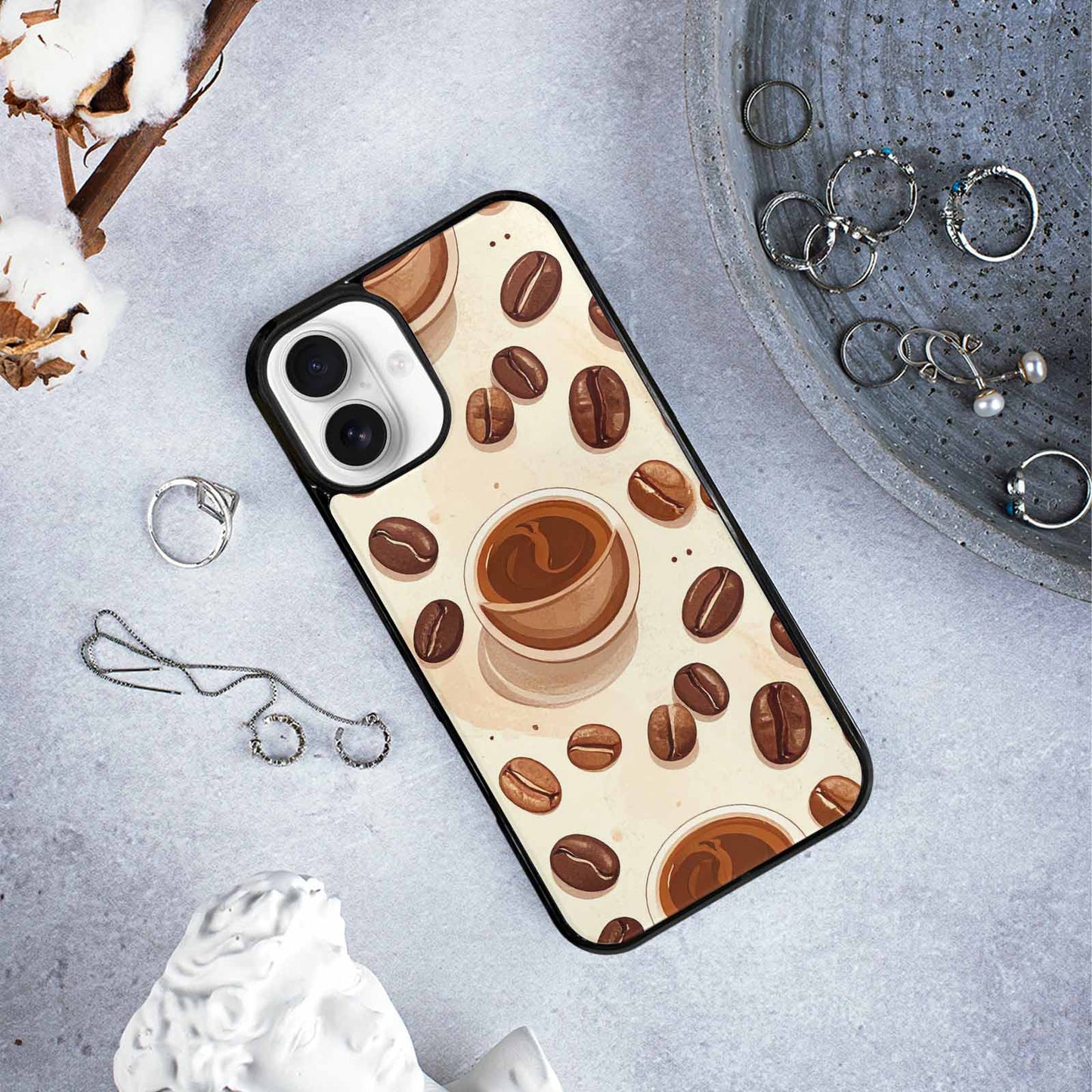 iPhone 16 Plus Case — Coffee Cup And Bean Pattern Seamless, Unique Phone Case Design