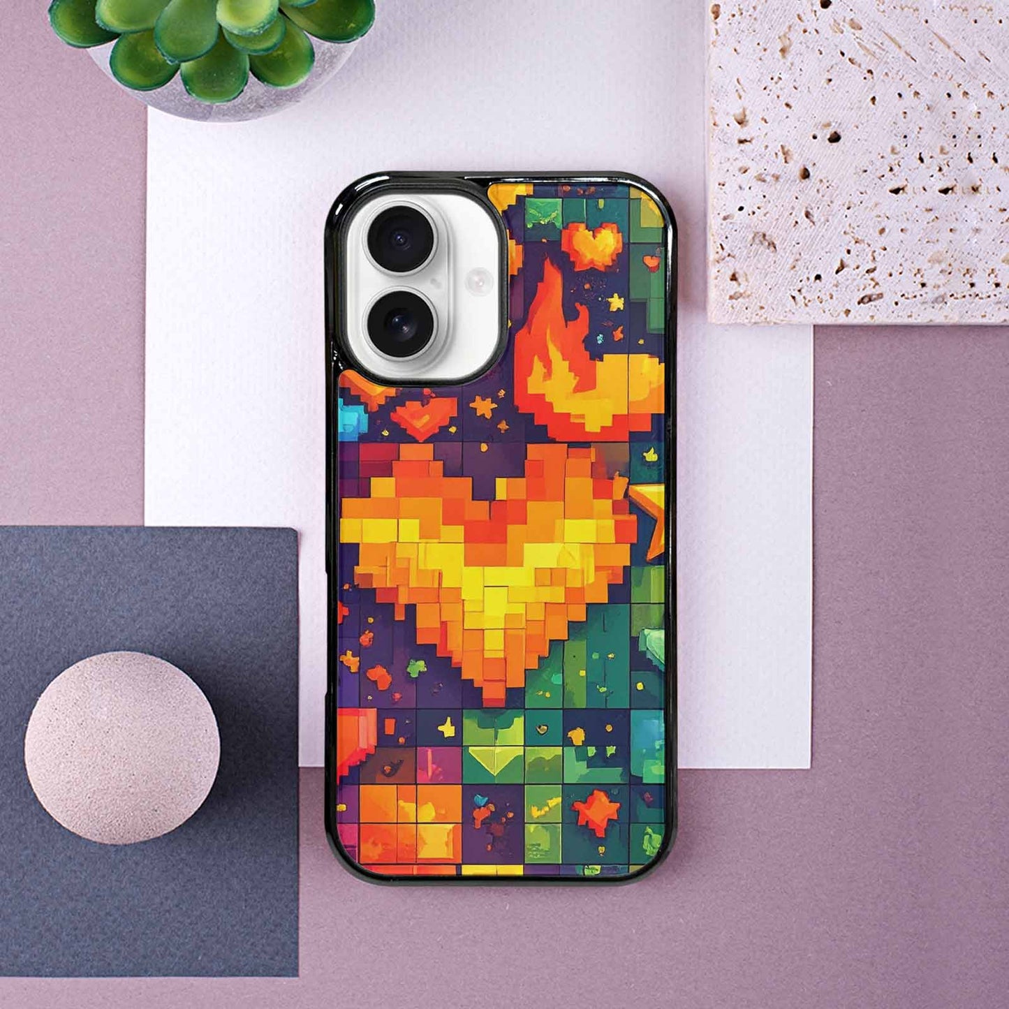 iPhone 16 Case — Pixel Art 8 Bit Burst Pattern, Custom Phone Case