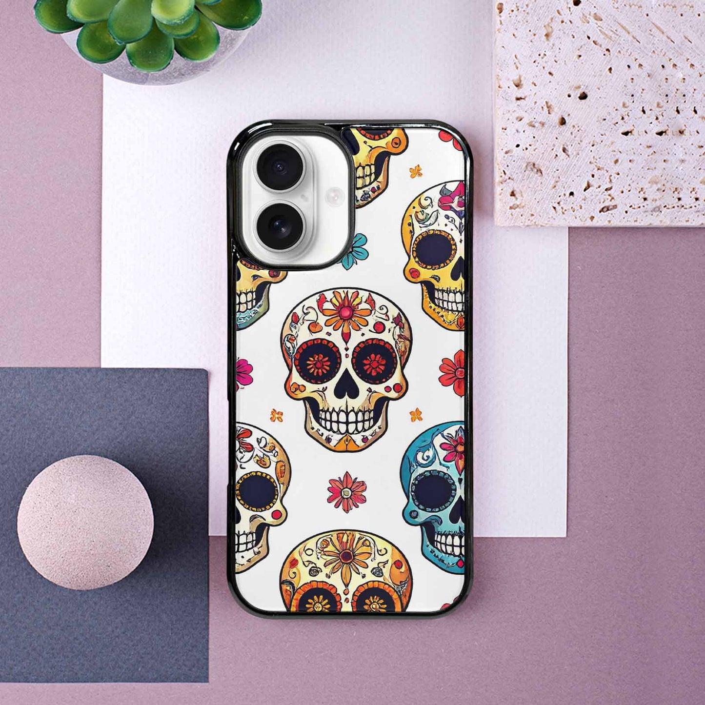 iPhone 16 Case — Vibrant Skull Seamless, Custom Designed Case Cover