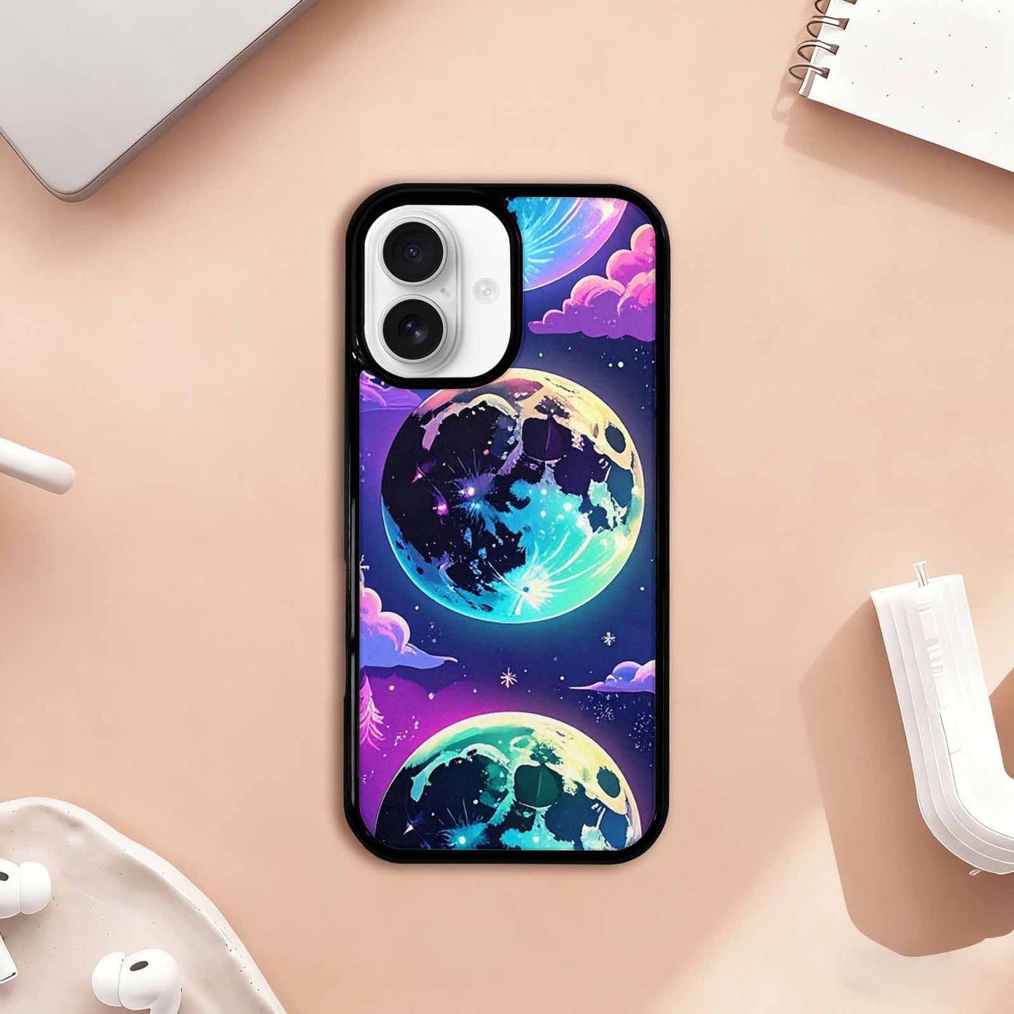 iPhone 17 Case — Neon Winter Moon Cartoon Cute, Custom Designed Case Cover
