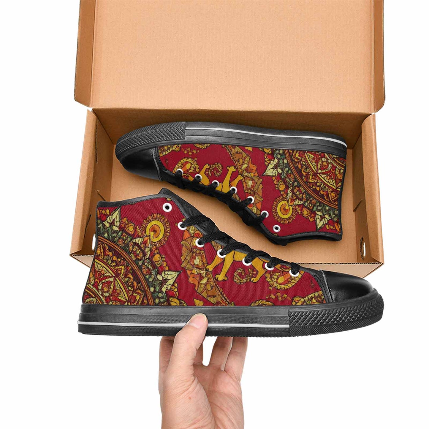 WOMEN'S Mandala Lions High Top Canvas Dark Academia Shoes