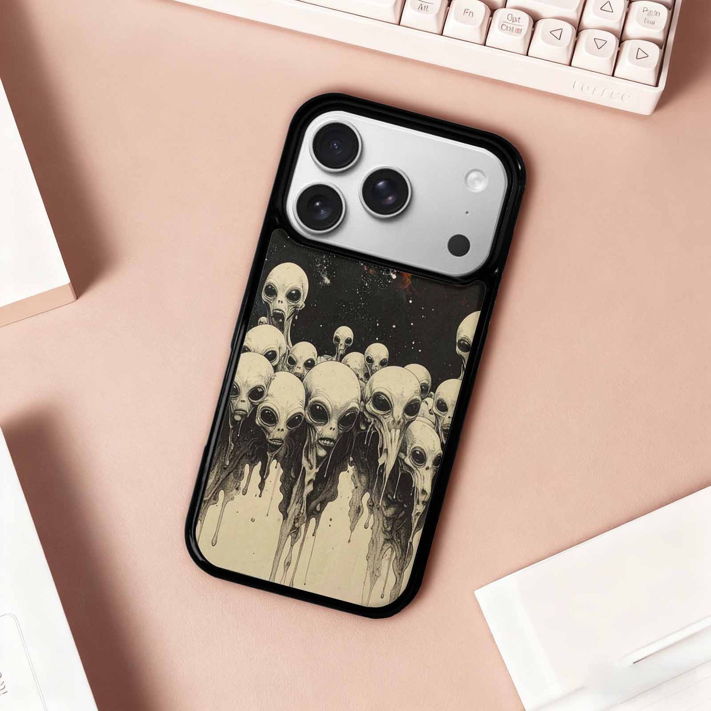iPhone 17 Pro Case — Melting Aliens Pattern Hundreds Of Alien, Personalized Phone Case