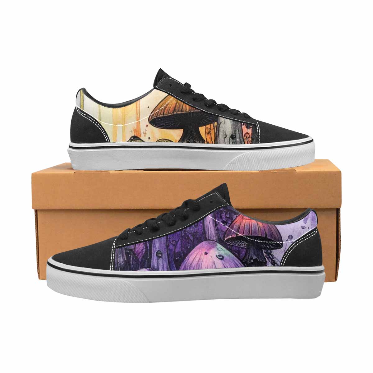 WOMEN'S Rainbow Drip Mushrooms Lace-Up Canvas Neon Fantasy Custom Shoes