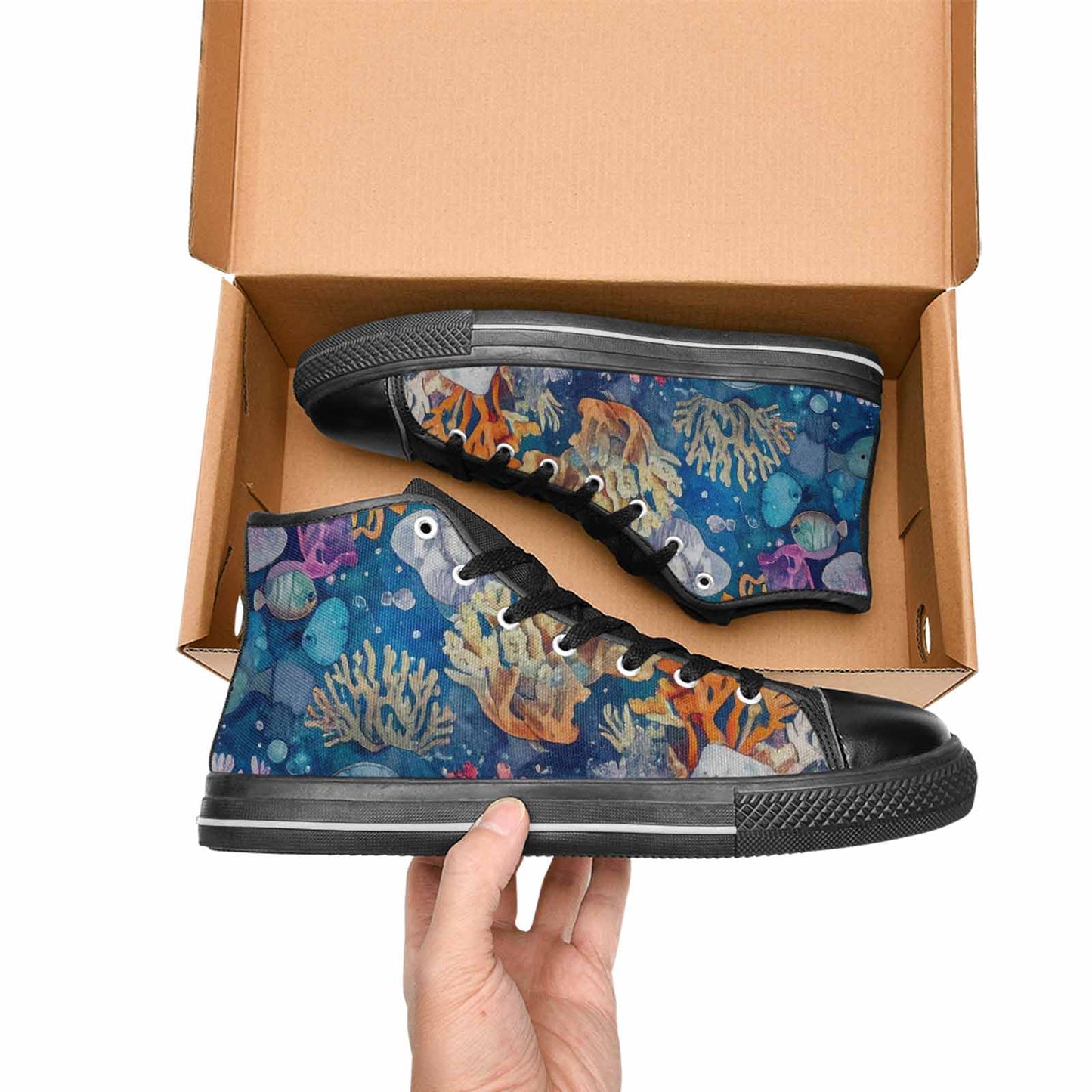 WOMEN'S Fish Scale Coral High Top Canvas Dark Academia Custom Shoes