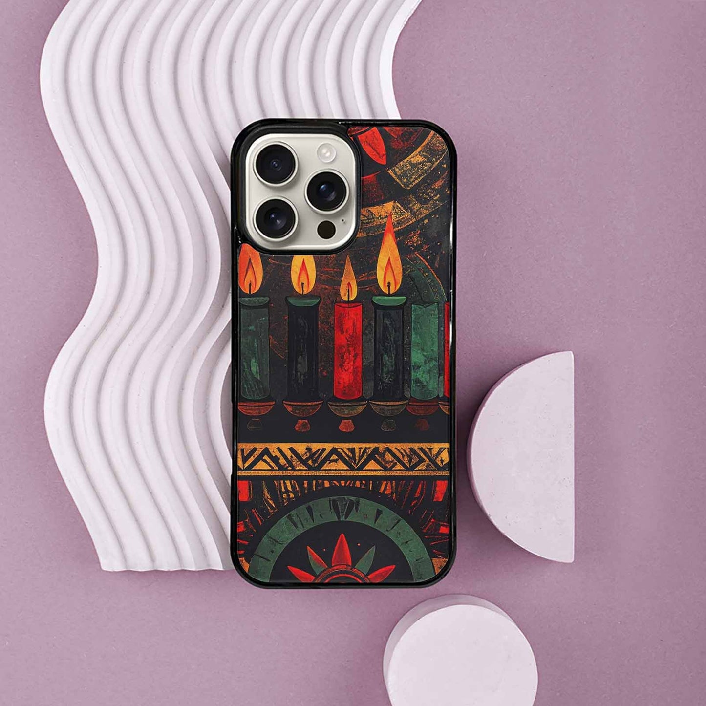 iPhone 16 Pro Max Case — Kwanzaa Kinara Pattern Seamless Repeat African, Custom Designed Case Cover