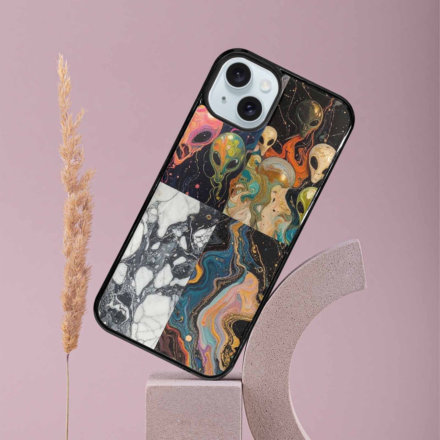 iPhone 15 Plus Case — Aliens Marblealiens Pattern Onb, Custom Art Phone Cover