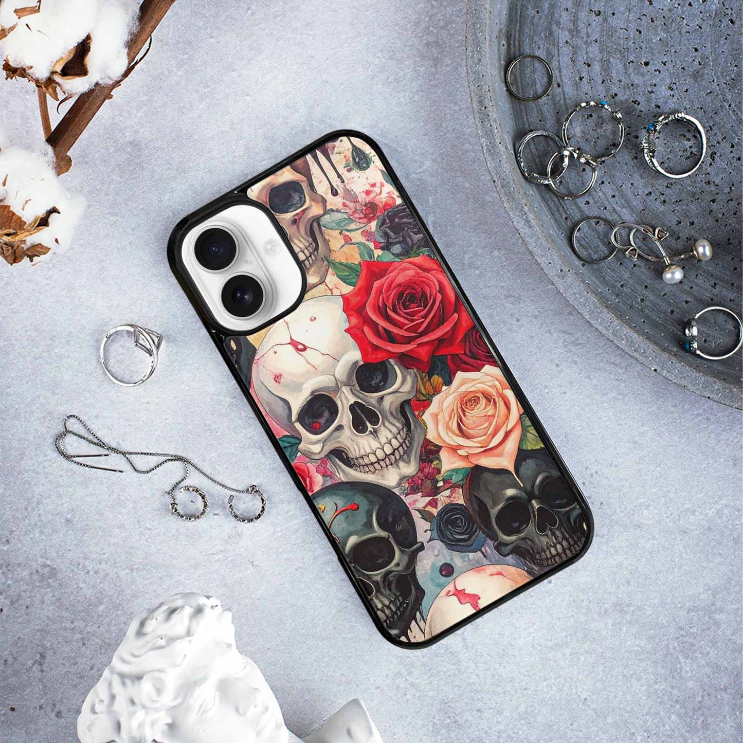 iPhone 16 Plus Case — Skulls And Roses Skulls And Roses, Custom Phone Case