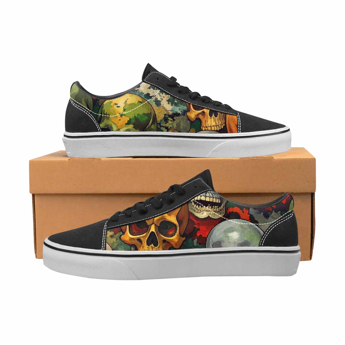 WOMEN'S Skulls Camo Skulls Lace-Up Canvas Grunge Custom Shoes