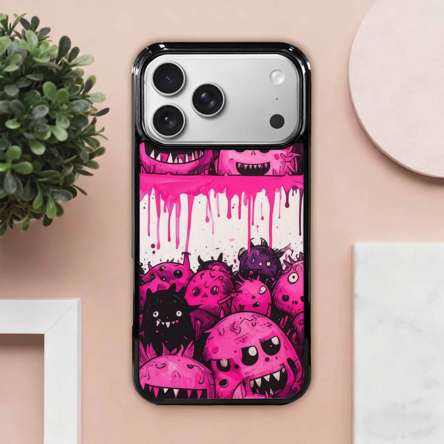 iPhone 17 Pro Max Case — Black & Pink Ink Cartoon Cute, Custom Art Phone Cover