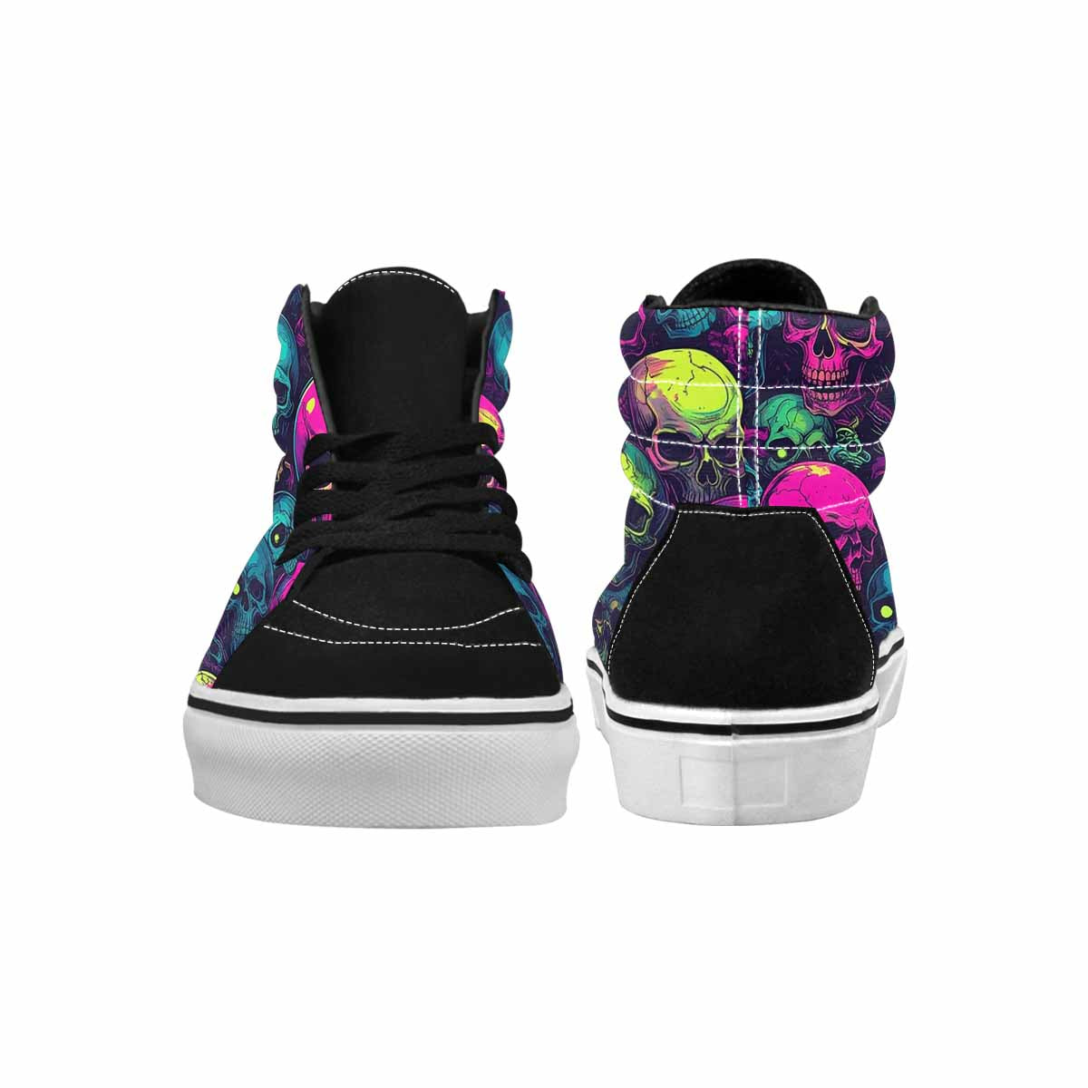 WOMEN'S Skulls - Neon High Top Canvas Vibrant Chaos Custom Sneakers