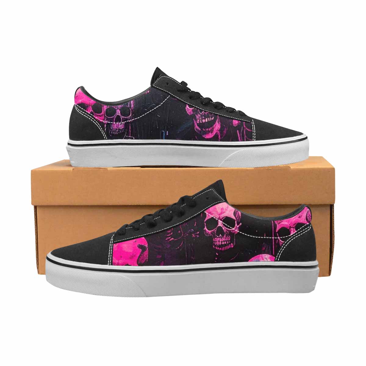 WOMEN'S Skeletons Neon Pink Lace-Up Canvas Dreamlike Shoes