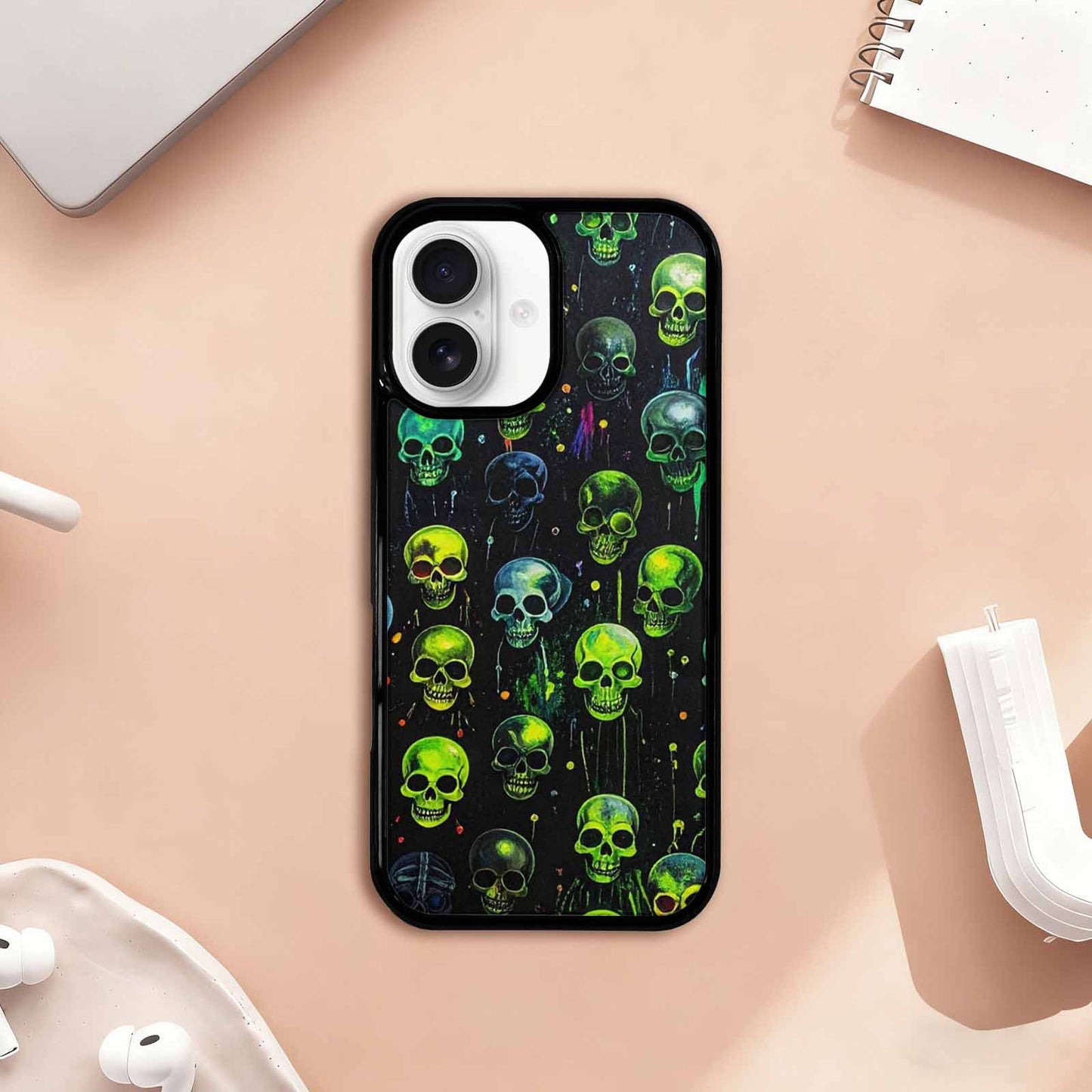 iPhone 17 Case — Skeletons Neon Green Glowskele Original Art, Custom Phone Case