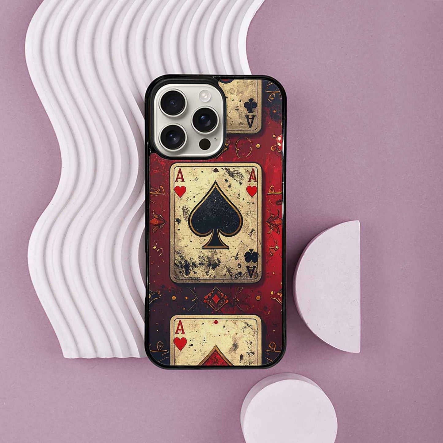 iPhone 16 Pro Max Case — Playing Card Suits Pattern Poker Chips, Custom Made Phone Cover