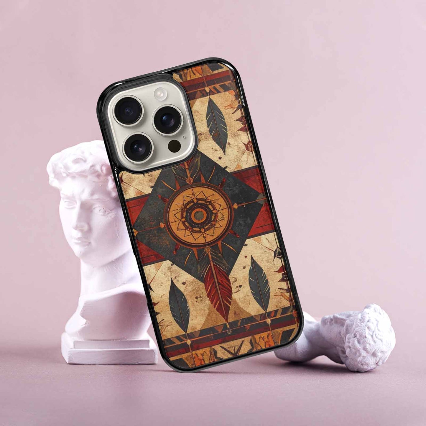 iPhone 16 Pro Case — Native American Geometric Pattern Arrows Feathers, Customized Protective Case
