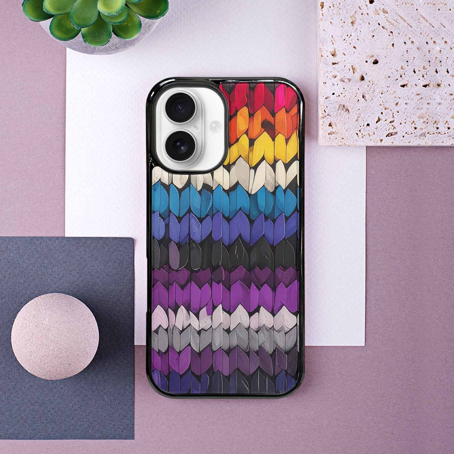 iPhone 16 Case — Asexual Flag Color Theme Small Rainbow, Custom Designed Case Cover