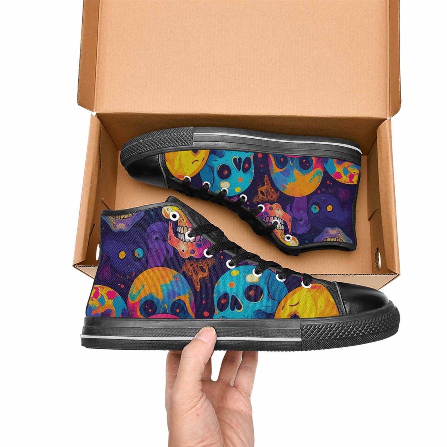 WOMEN'S Skeleton People Face High Top Canvas Grunge Custom Sneakers