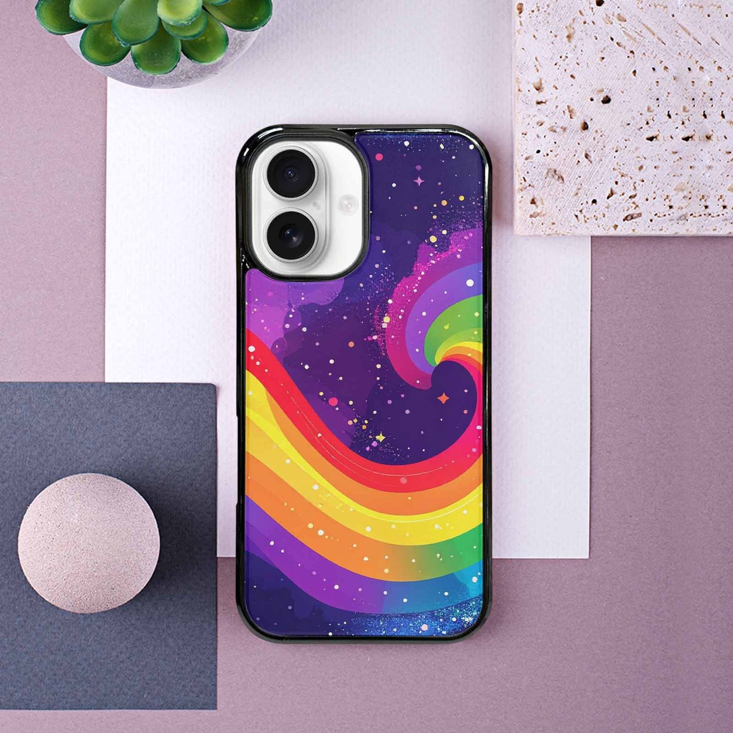 iPhone 16 Case — Rainbow Pride Galaxy, Custom Printed Phone Case