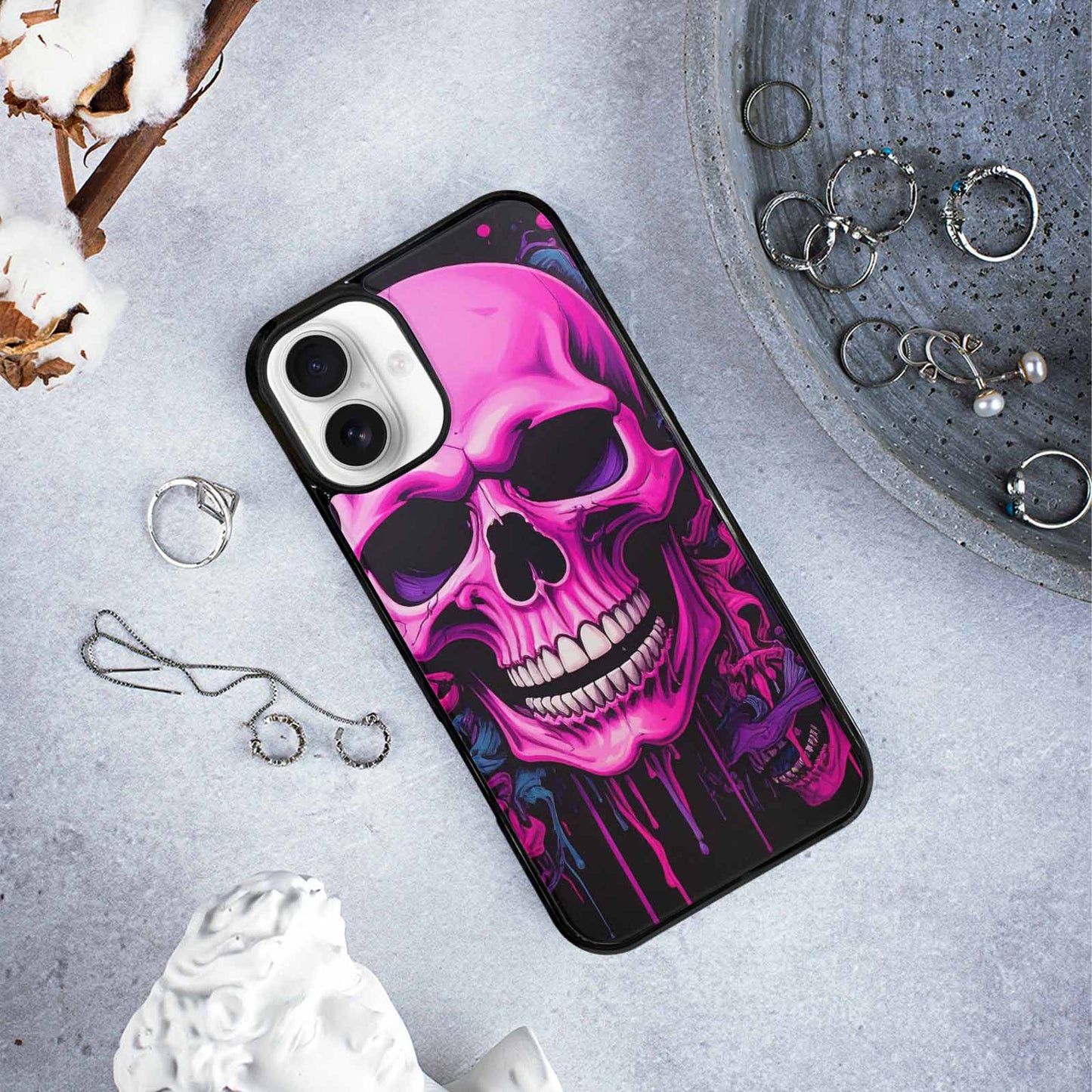 iPhone 16 Plus Case — Pink Purple Skeletons Neon Drip Melting, Unique Phone Case Design