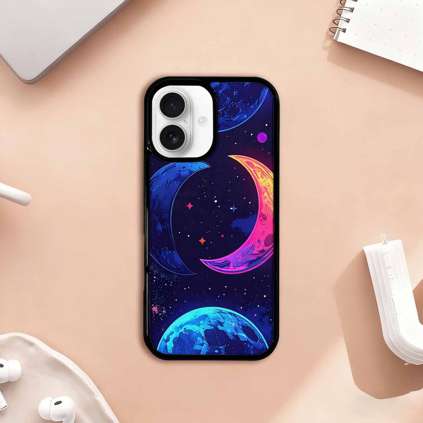 iPhone 17 Case — Neon Winter Moon Cartoon Cute, Custom Art Phone Cover