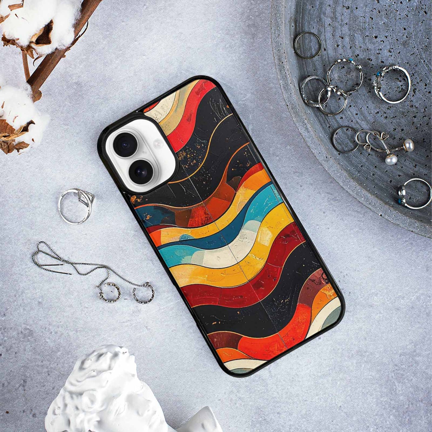 iPhone 16 Plus Case — Retro Wave Scallop Stripe Small Wavy, Custom Designed Case Cover