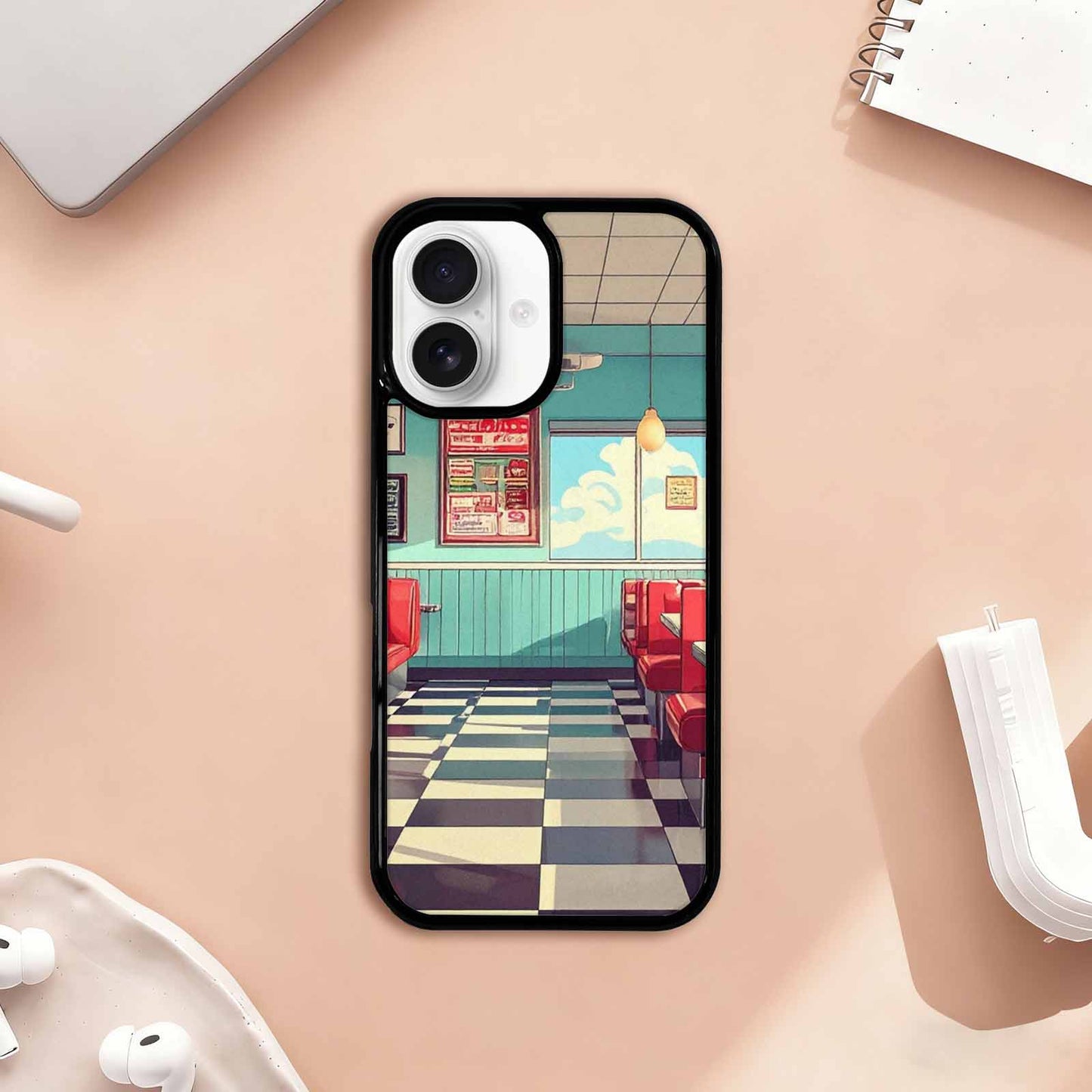 iPhone 17 Case — Diner Cartoon Art Pattern Retro Vintage, Custom Printed Phone Case
