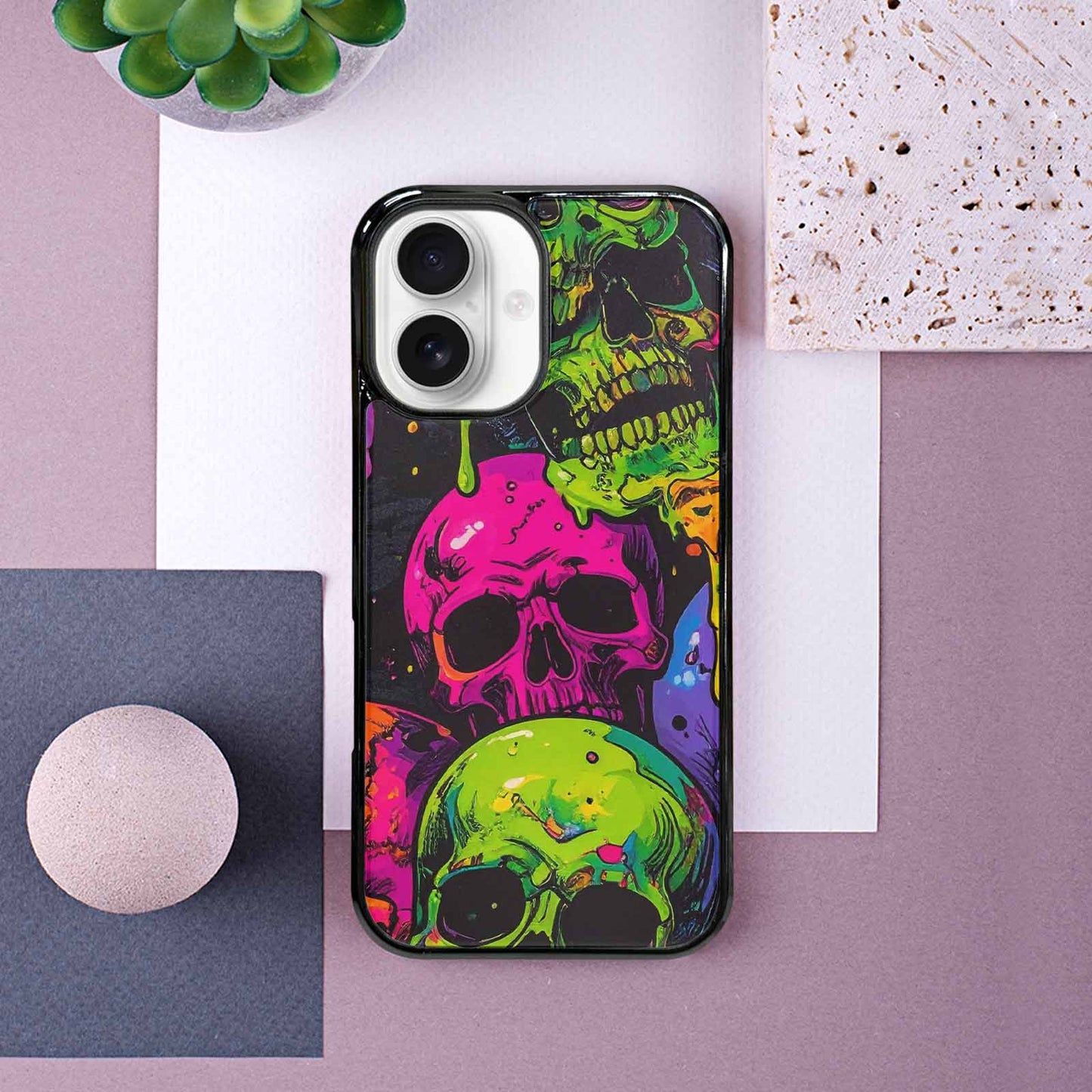 iPhone 16 Case — Vibrant Camo 1000\'s Of Skeletons Neon, Custom Phone Case