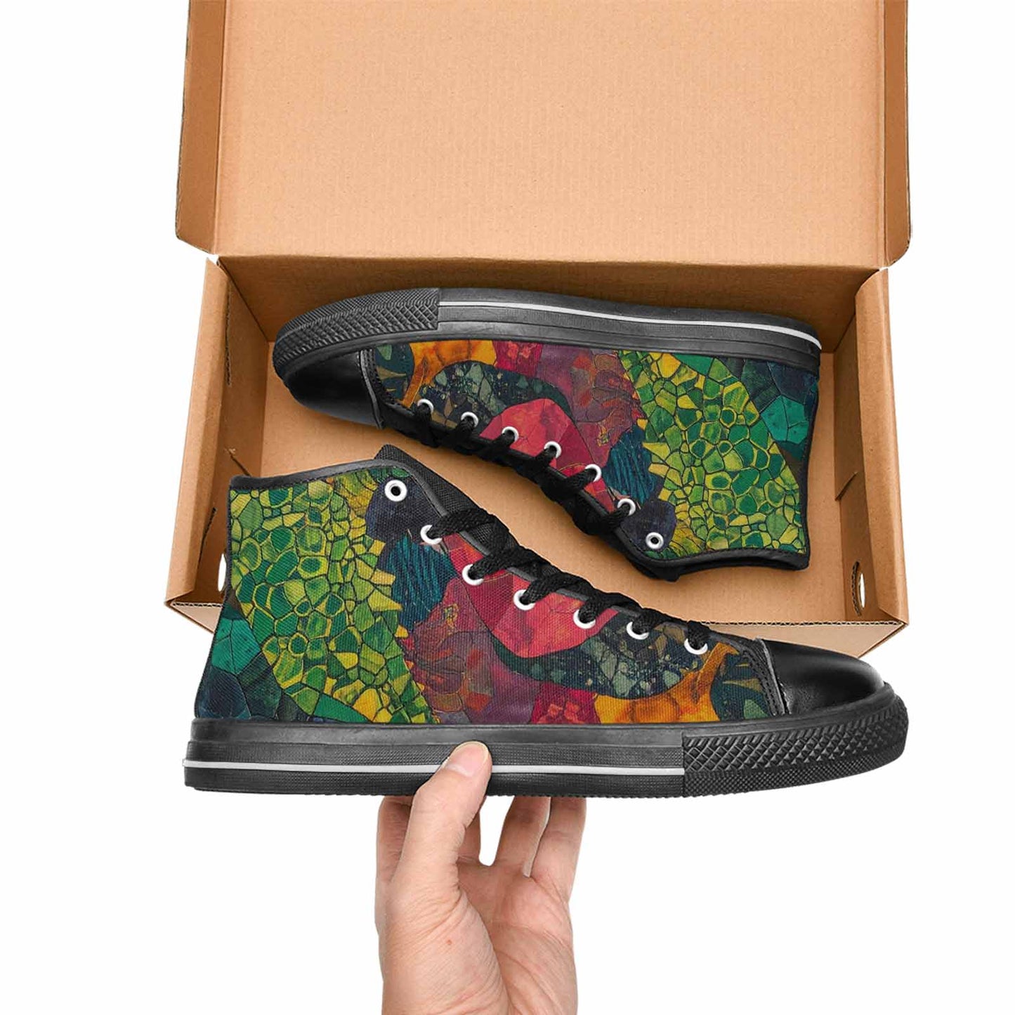 WOMEN'S Dinosaur Silhouette High Top Canvas Grunge Shoes