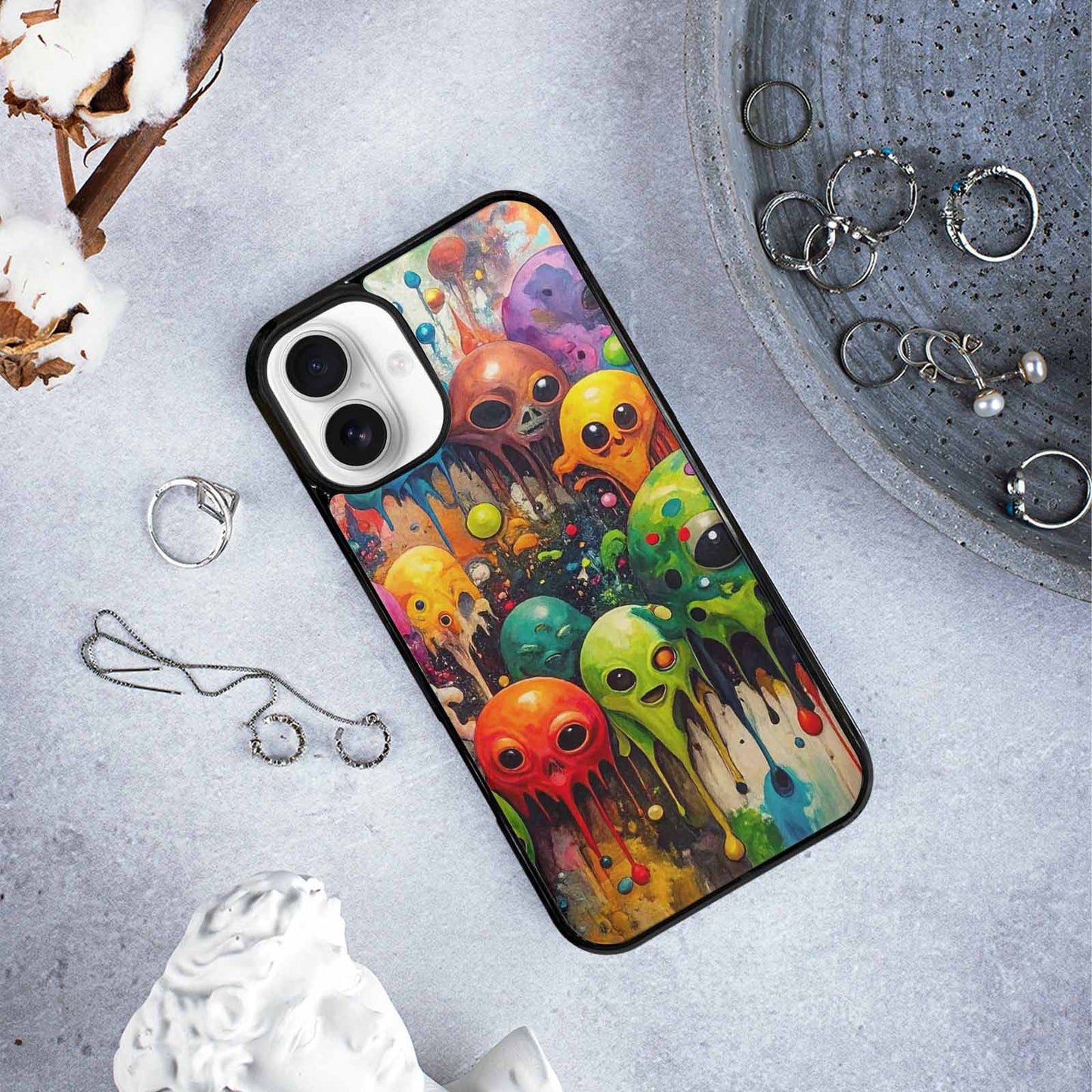 iPhone 16 Plus Case — Aliens Camomelting Aliens Patt Tuu, Custom Designed Case Cover
