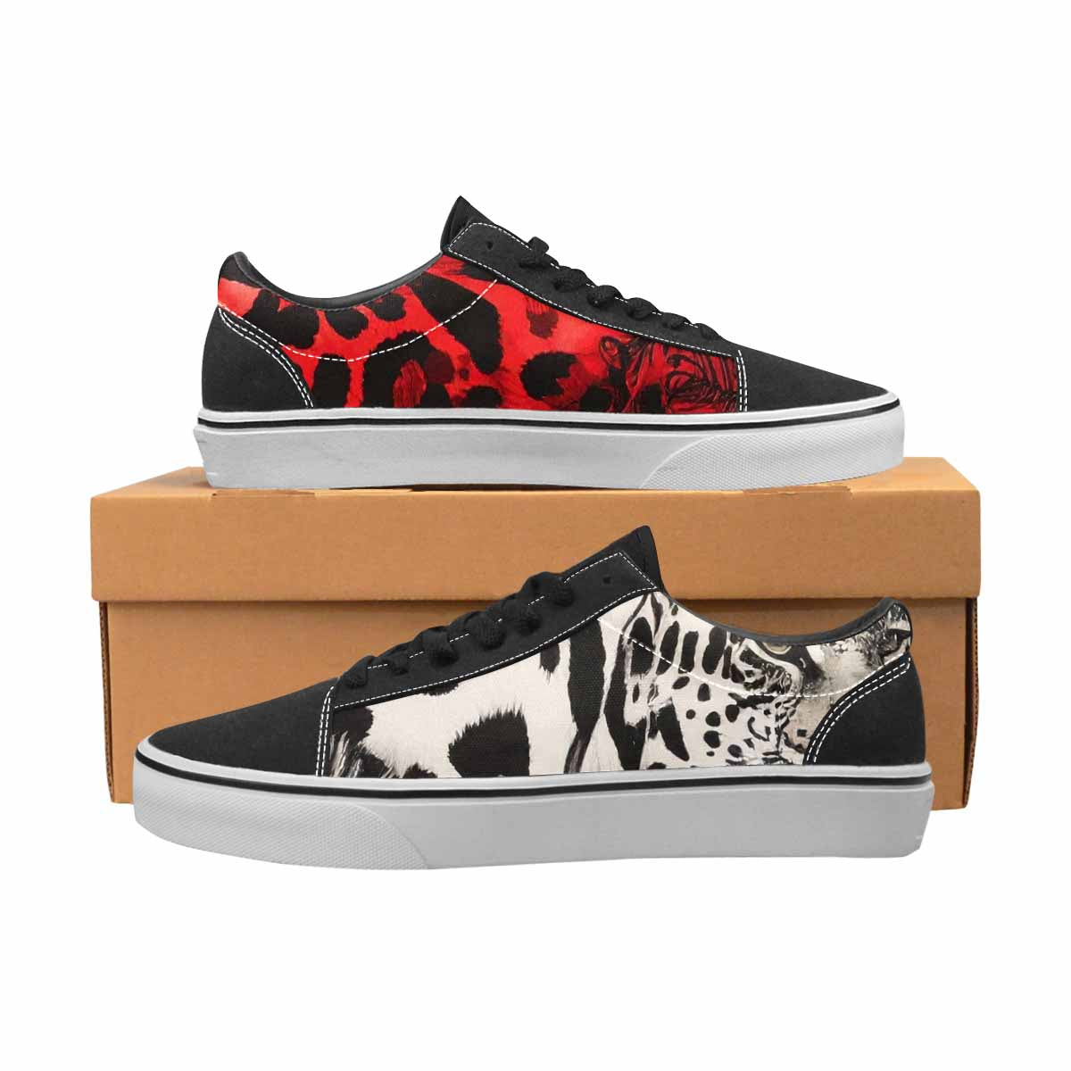 WOMEN'S Animal Print (black & Lace-Up Canvas Vivid Custom Sneakers