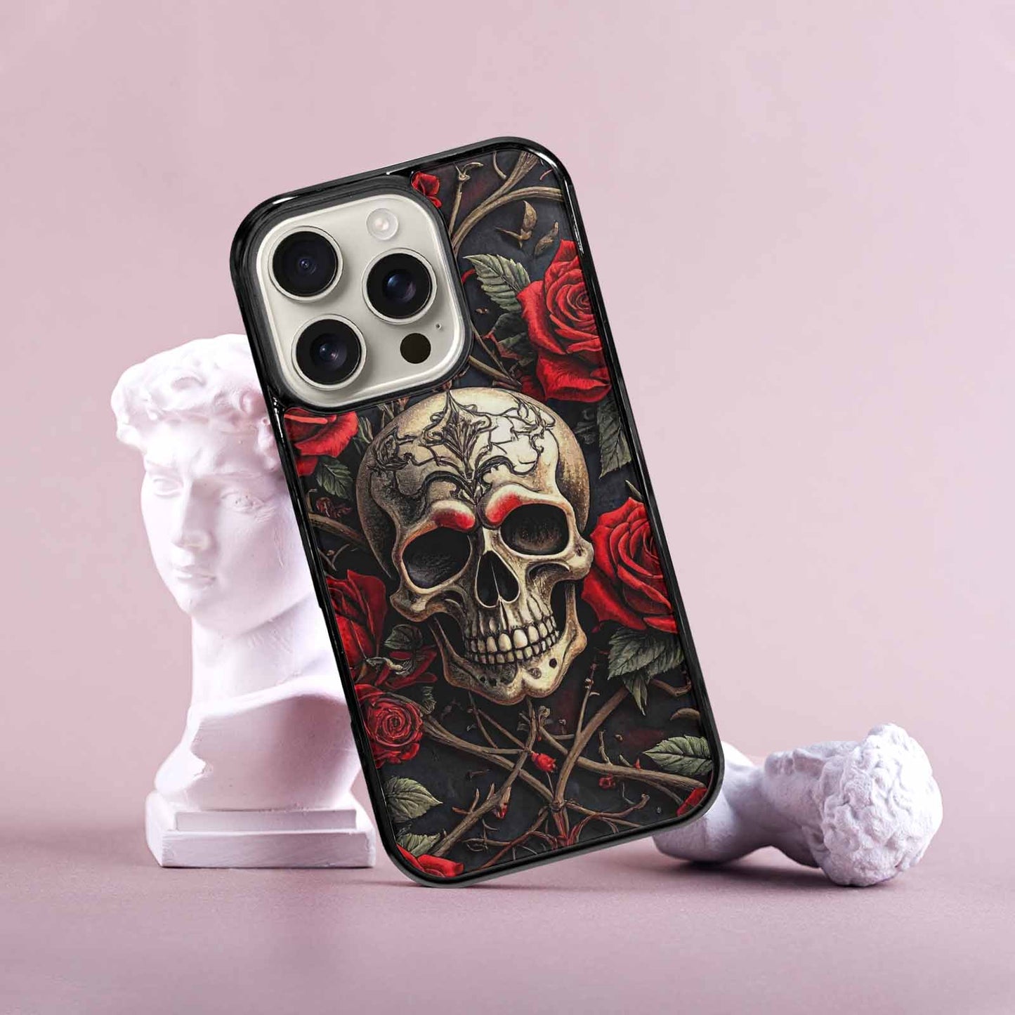 iPhone 16 Pro Case — Gothic Skulls Roses, Custom Designed Case Cover