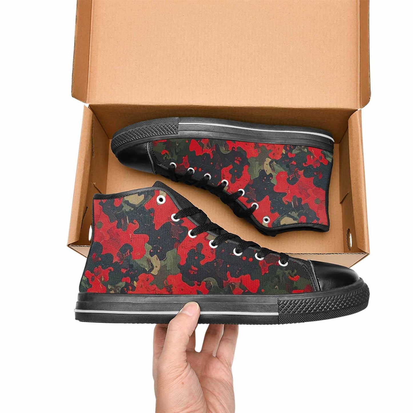 WOMEN'S Military Camouflage Blotch High Top Canvas Wallpaper Art Custom Sneakers