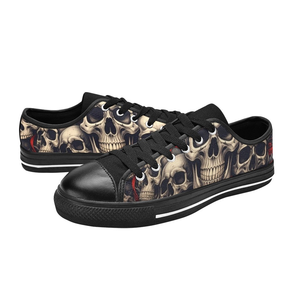 WOMEN'S Patriotic Skull Flag Low Top Canvas Grunge Custom Shoes