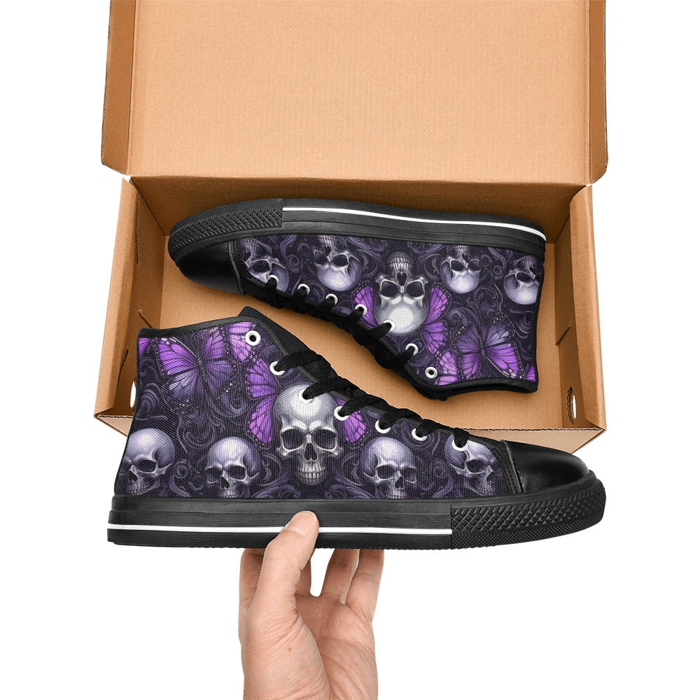 MEN'S Skull Butterfly Purple Iridescent High Top Canvas Vibrant Chaos Shoes