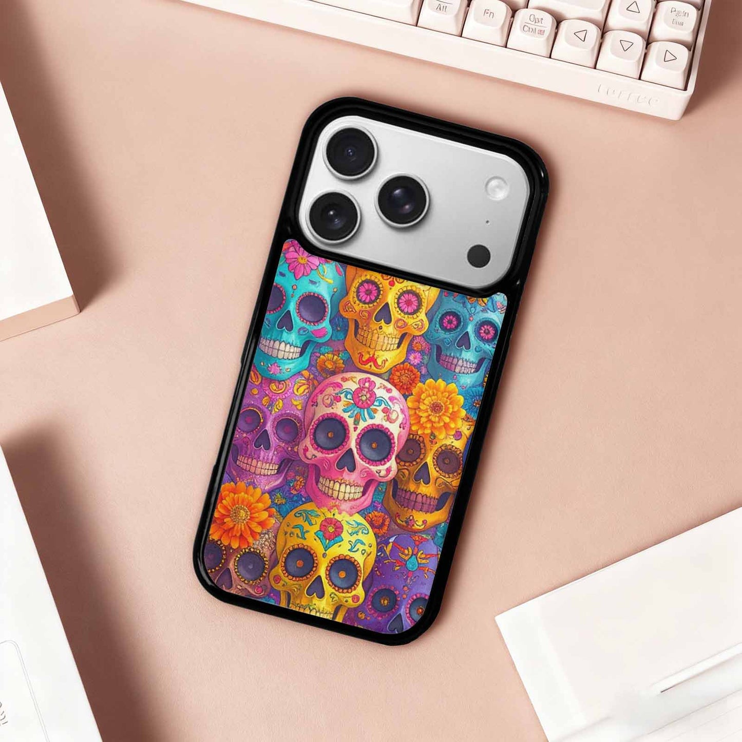 iPhone 17 Pro Case — Ornate Candy Color Skull Pattern Gothic, Custom Designed Case Cover