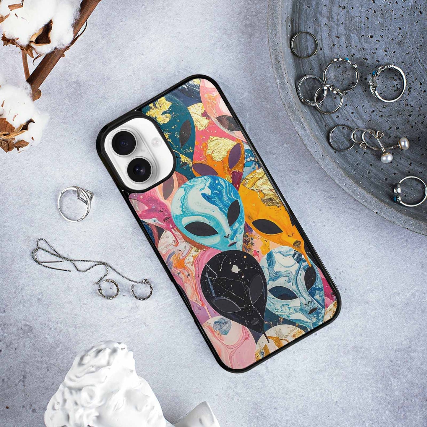 iPhone 16 Plus Case — Aliens Marblealiens Pattern Doe, Original Design Phone Case