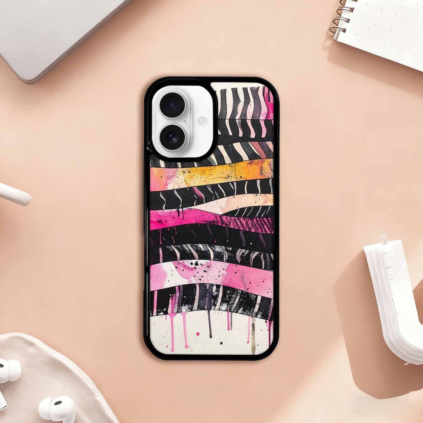 iPhone 17 Case — Black & Pink Ink Animal Print, Unique Phone Case Design