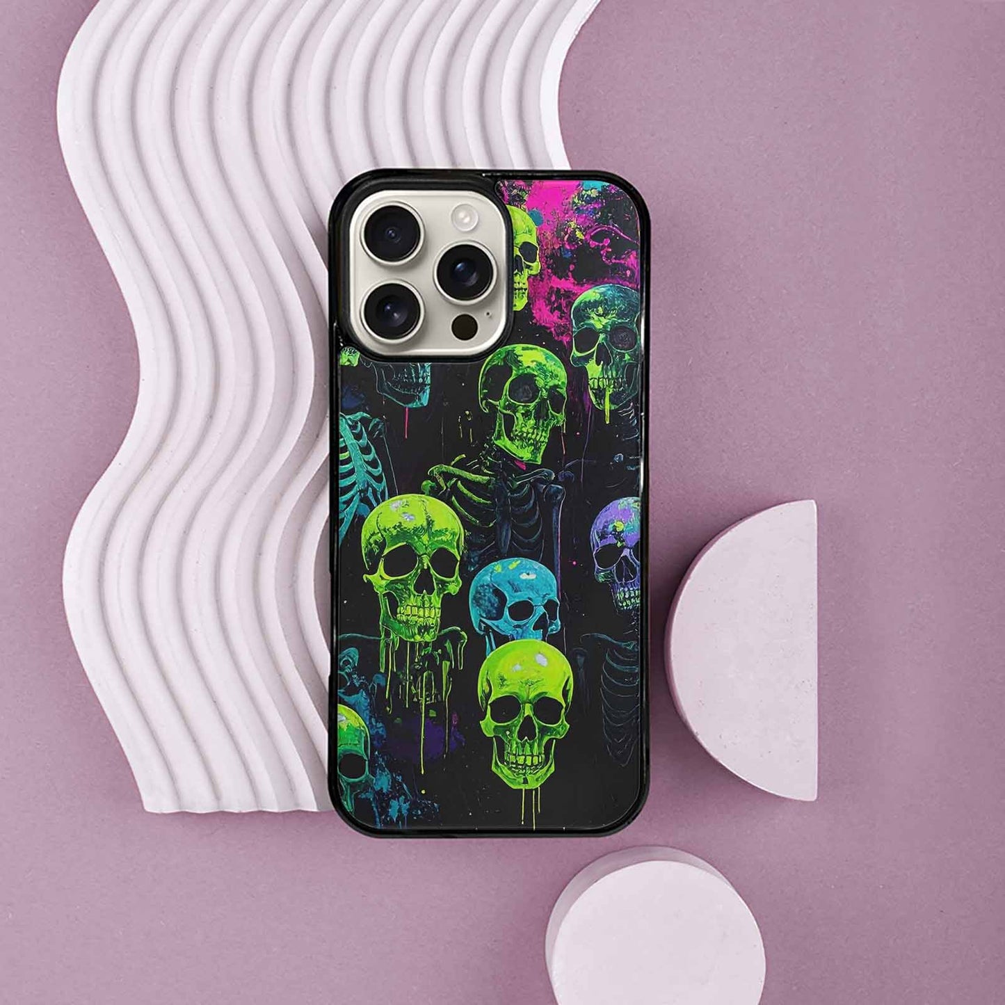 iPhone 16 Pro Max Case — Skeletons Neon Green Glowskele Ejt Personalized, Custom Printed Phone Case