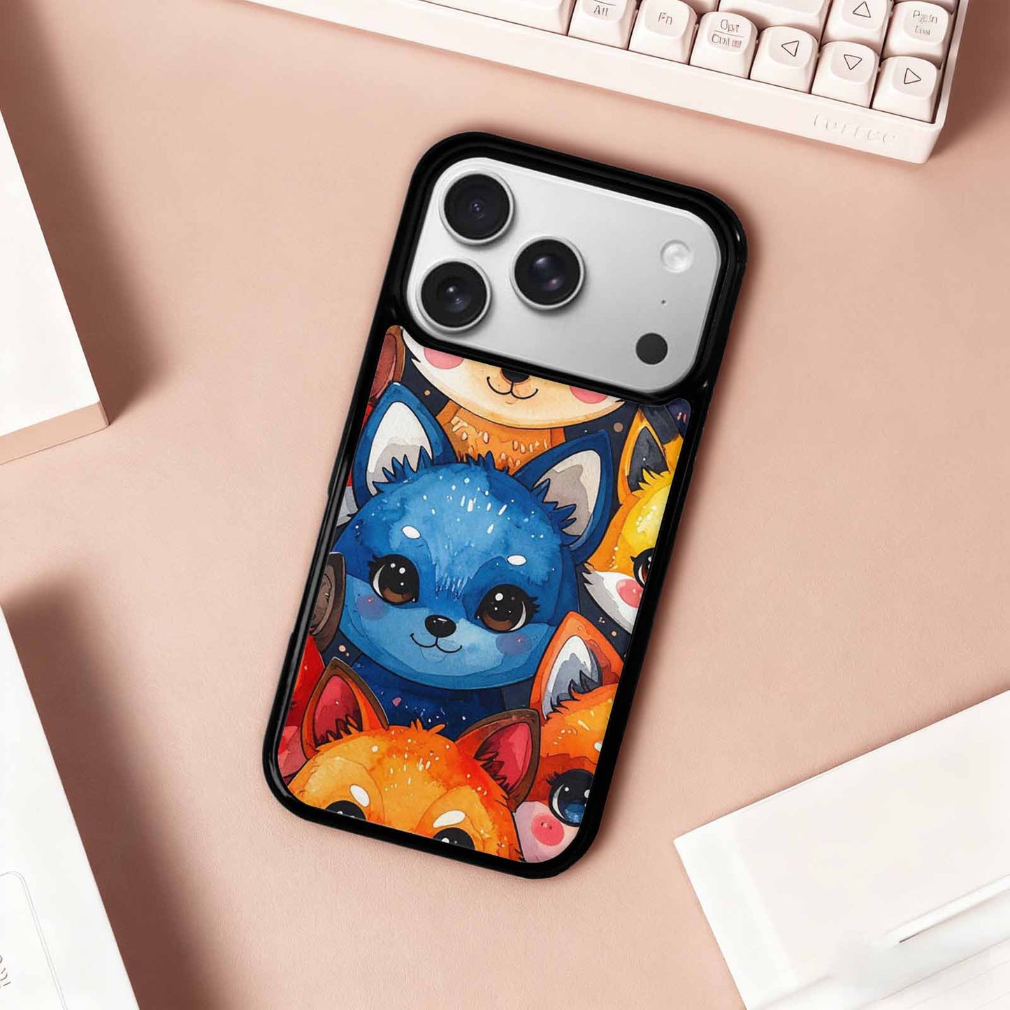 iPhone 17 Pro Case — Watercolor Kawaii Fox Faces Watercolor Abstract, Custom Phone Case