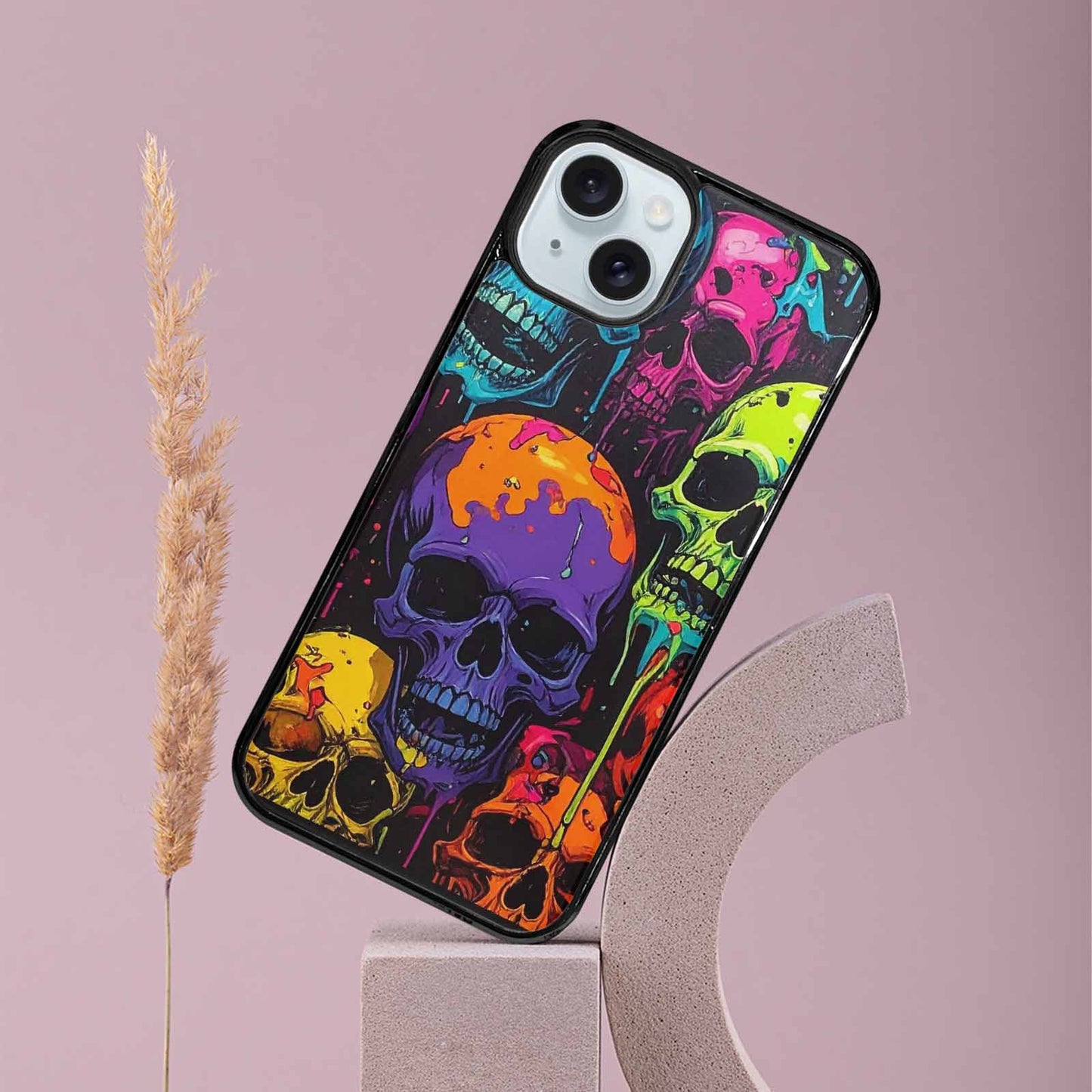 iPhone 15 Plus Case — Vibrant Camo 1000\'s Of Skeletons Neon, Personalized Phone Case