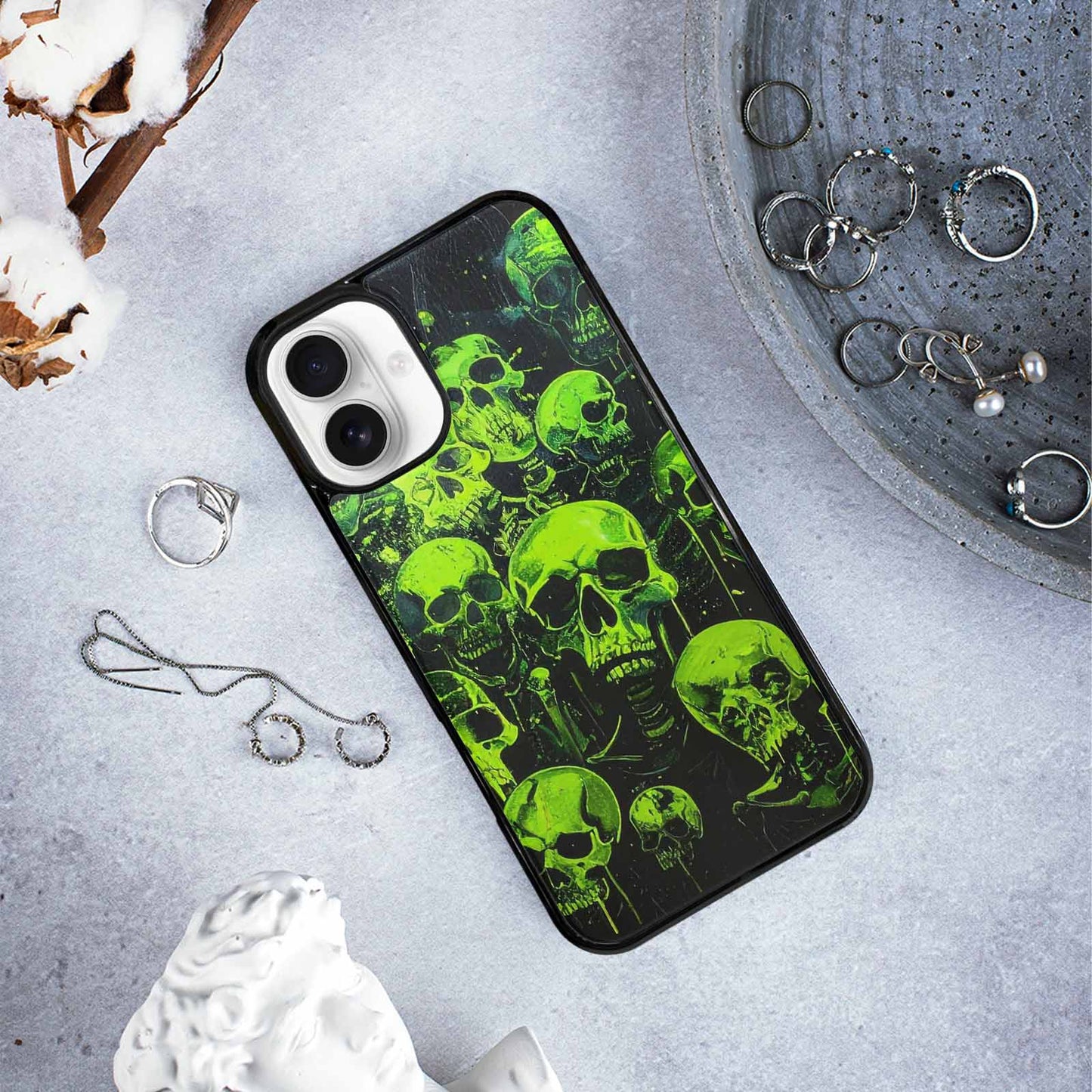 iPhone 16 Plus Case — Skeletons Neon Green Glowskele Ou7 Personalized, Customized Protective Case
