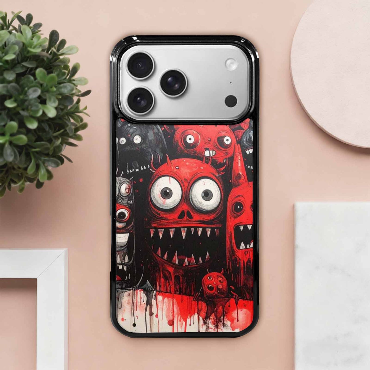 iPhone 17 Pro Max Case — Black & Red Ink Cartoon Cute, Custom Print Case Cover