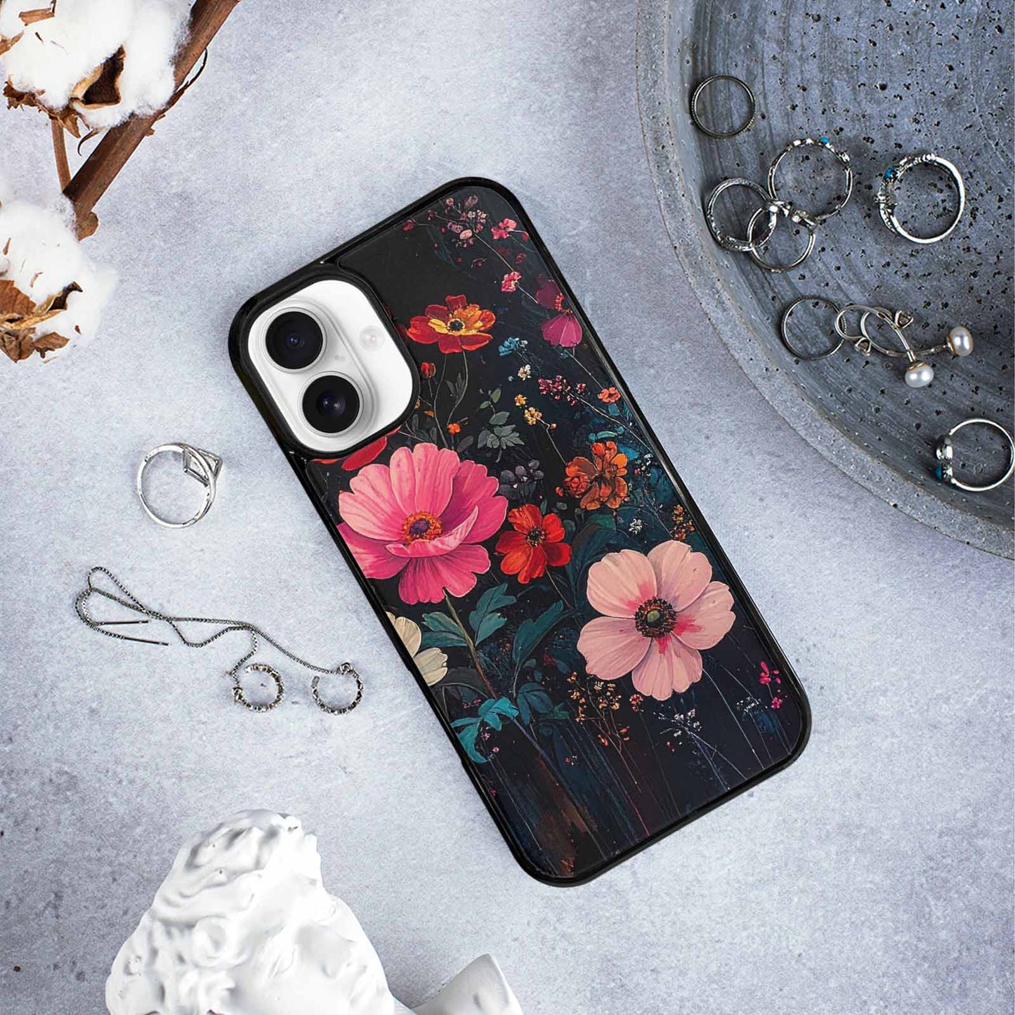 iPhone 16 Plus Case — Shadowy Glitch Floral Pattern Hundreds Of, Custom Art Phone Cover