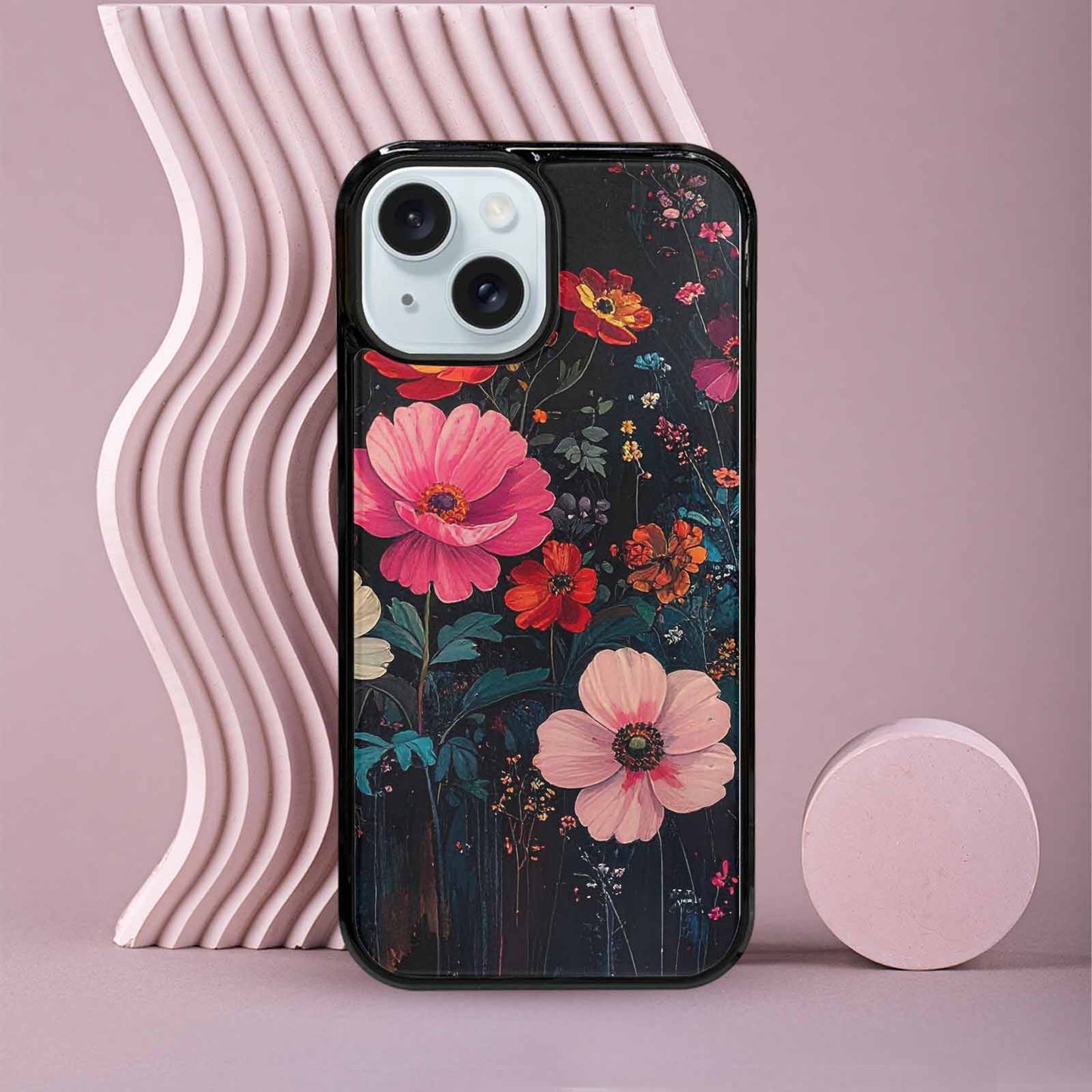iPhone 15 Case — Shadowy Glitch Floral Pattern Hundreds Of, Custom Designed Case Cover