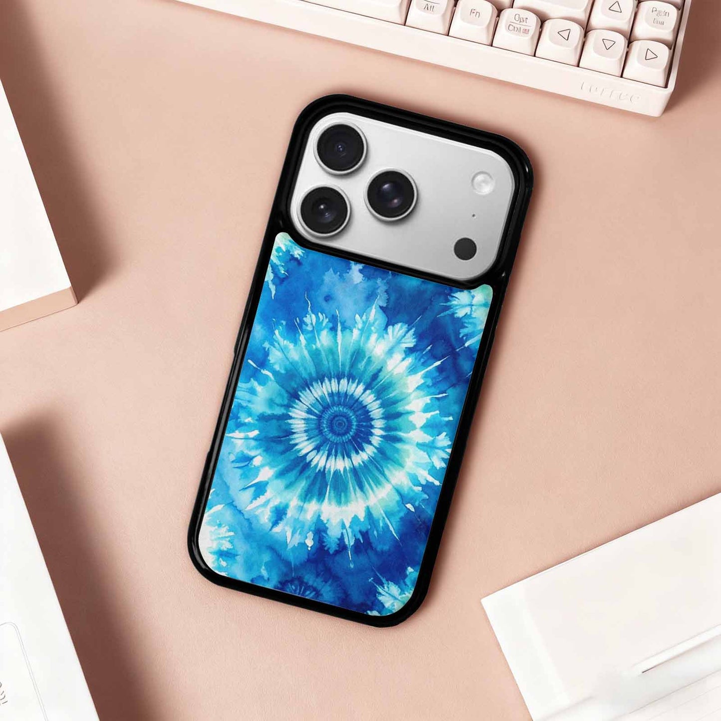 iPhone 17 Pro Case — Tie Dye Ocean Blues Blended Tie, Customized Protective Case