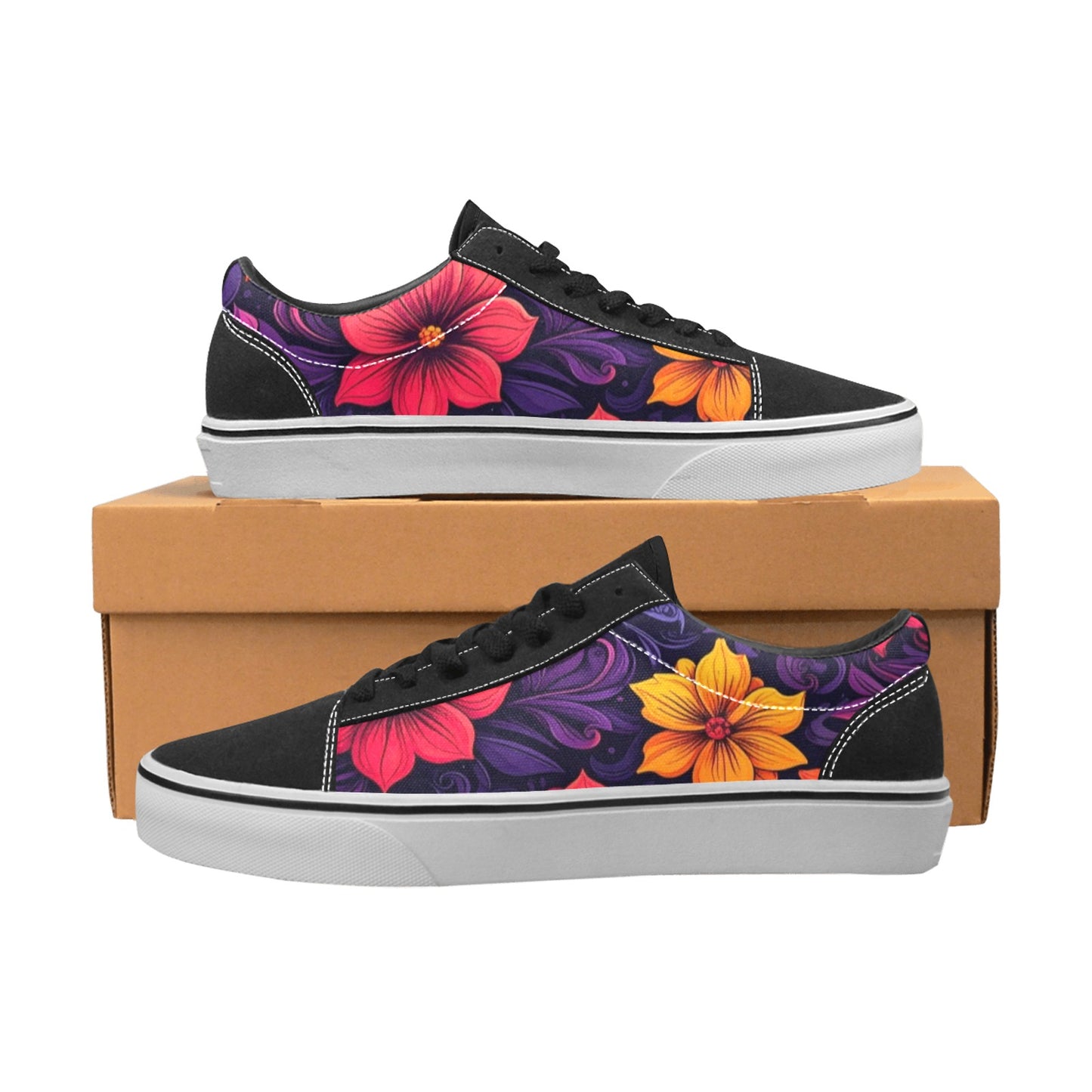 MEN'S Exotic Floral Weave Low Top Skateboarding Neon Fantasy Custom Sneakers
