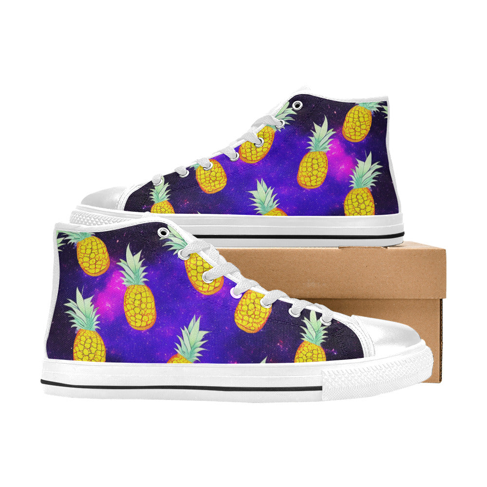 WOMEN'S Galaxy Pineapples 2 High Top Canvas Wallpaper Art Sneakers