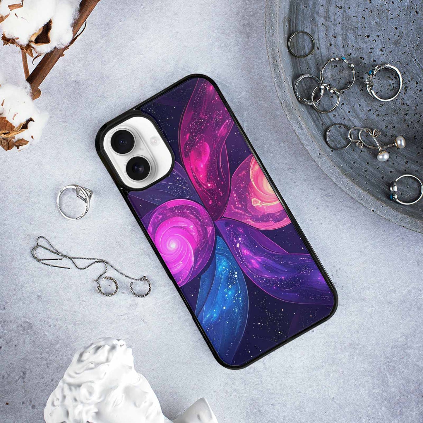 iPhone 16 Plus Case — Rose Galaxy Art Seamless Pattern Vibrant, Custom Designed Case Cover