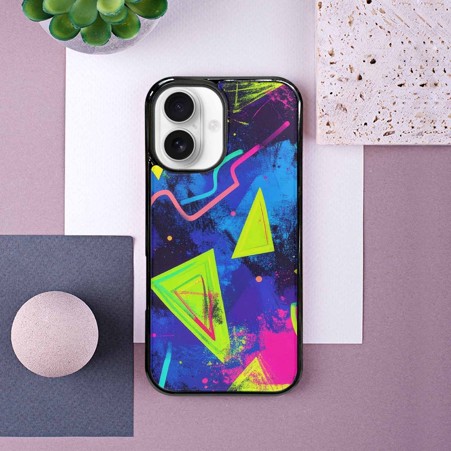 iPhone 16 Case — Memphis Squiggles Triangles Dots, Personalized Phone Case