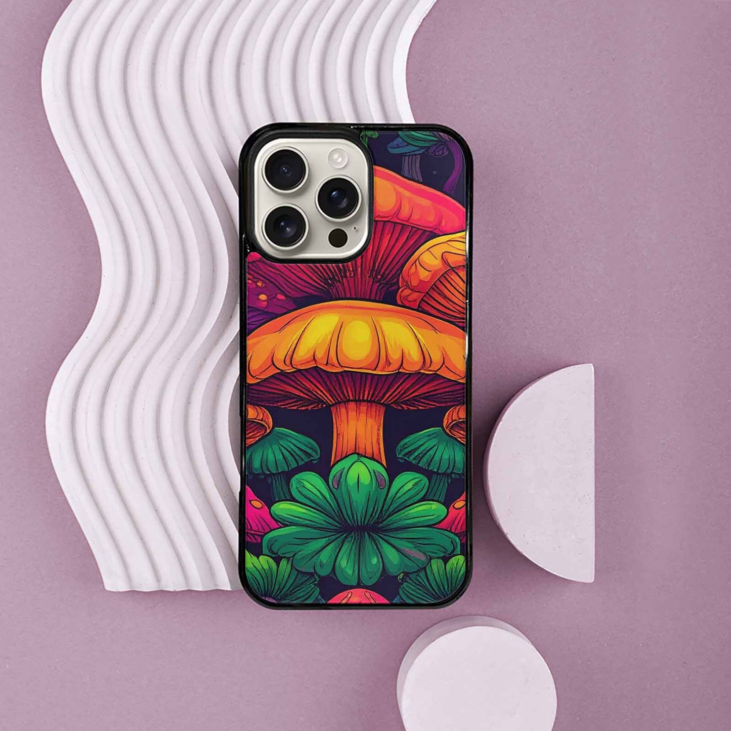 iPhone 16 Pro Max Case — Psychedelic Mushroom Cartoon Pattern, Customized Protective Case