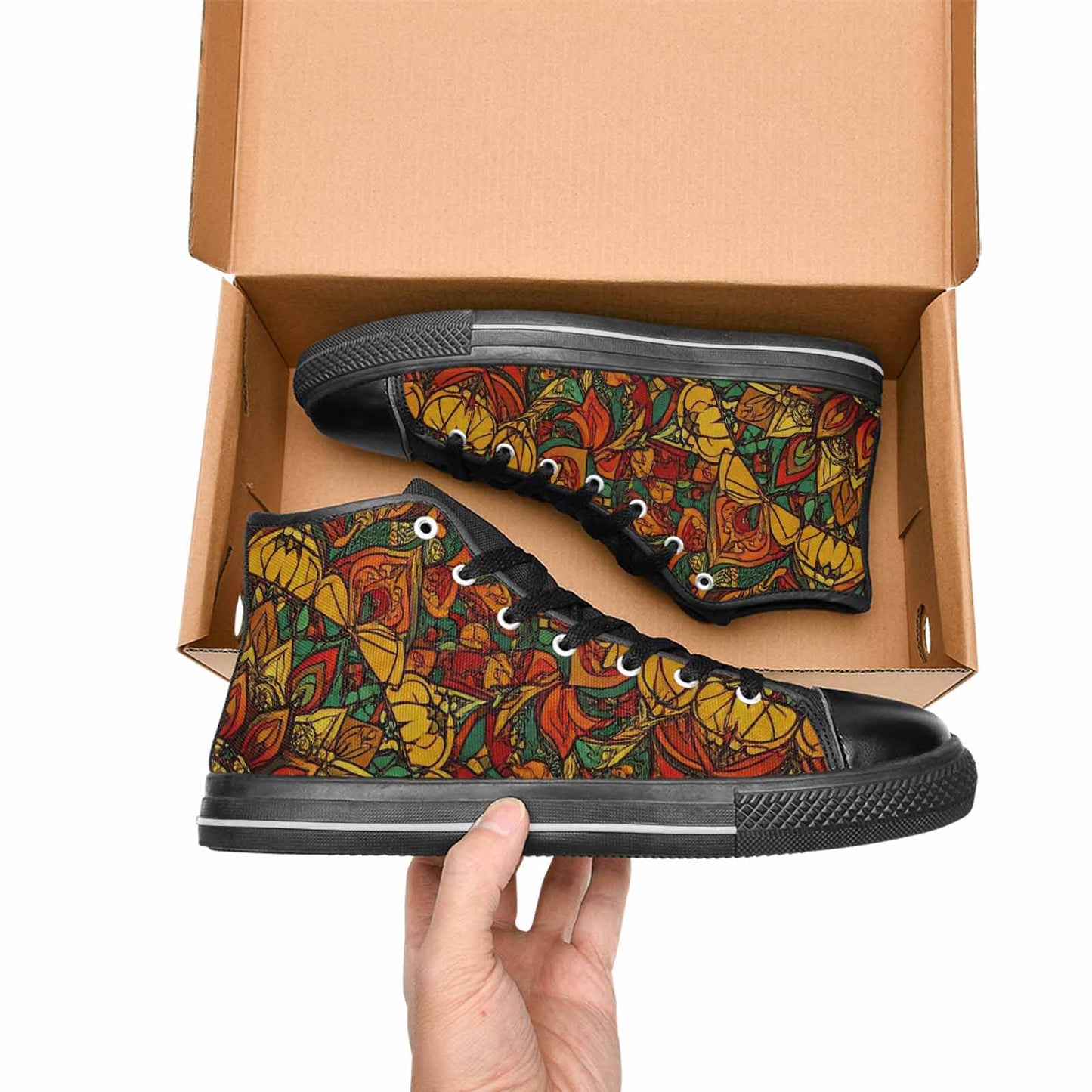 MEN'S Mandala Lions High Top Canvas Dark Academia Custom Shoes